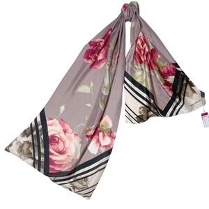 Vince‎ Camuto Floral Rose Scarf Women 73x19 Taupe Pink Wrap Lightweight Chic